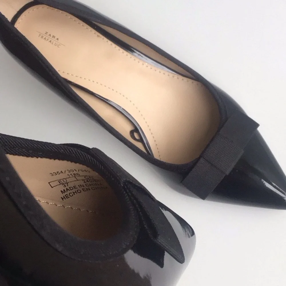 Zara black pointy bow patent heels